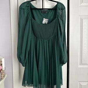 ASOS Design Emerald Dark Green Mini Dress with Sheer Sleeves | size: 12 Petite